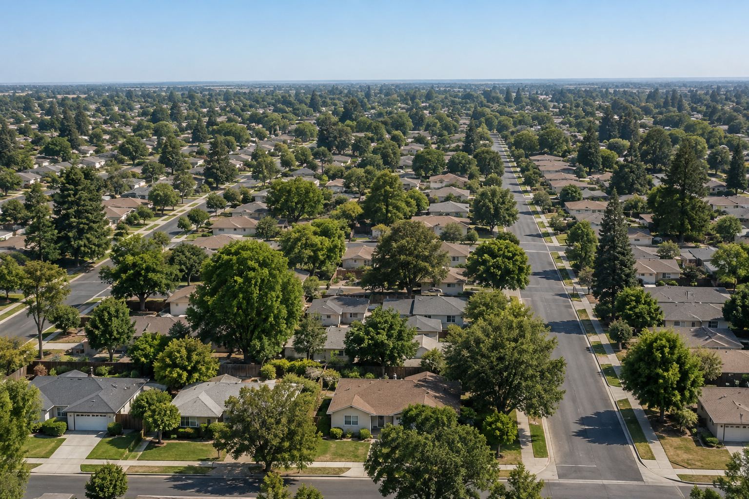 A Fresno, California residential neighborhood, illustrative
